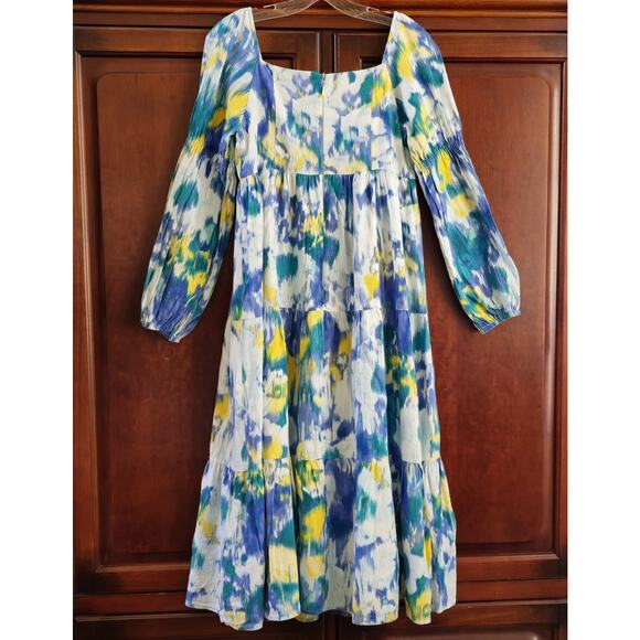Donna Morgan Watercolor Maxi Dress 6 Long Sleeve Spring Wedding, Shower Easter - Picture 2 of 6